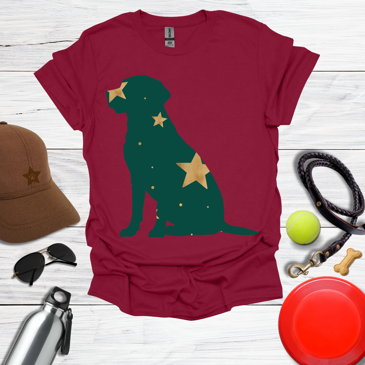 Green & Gold Starry Labrador T-Shirt