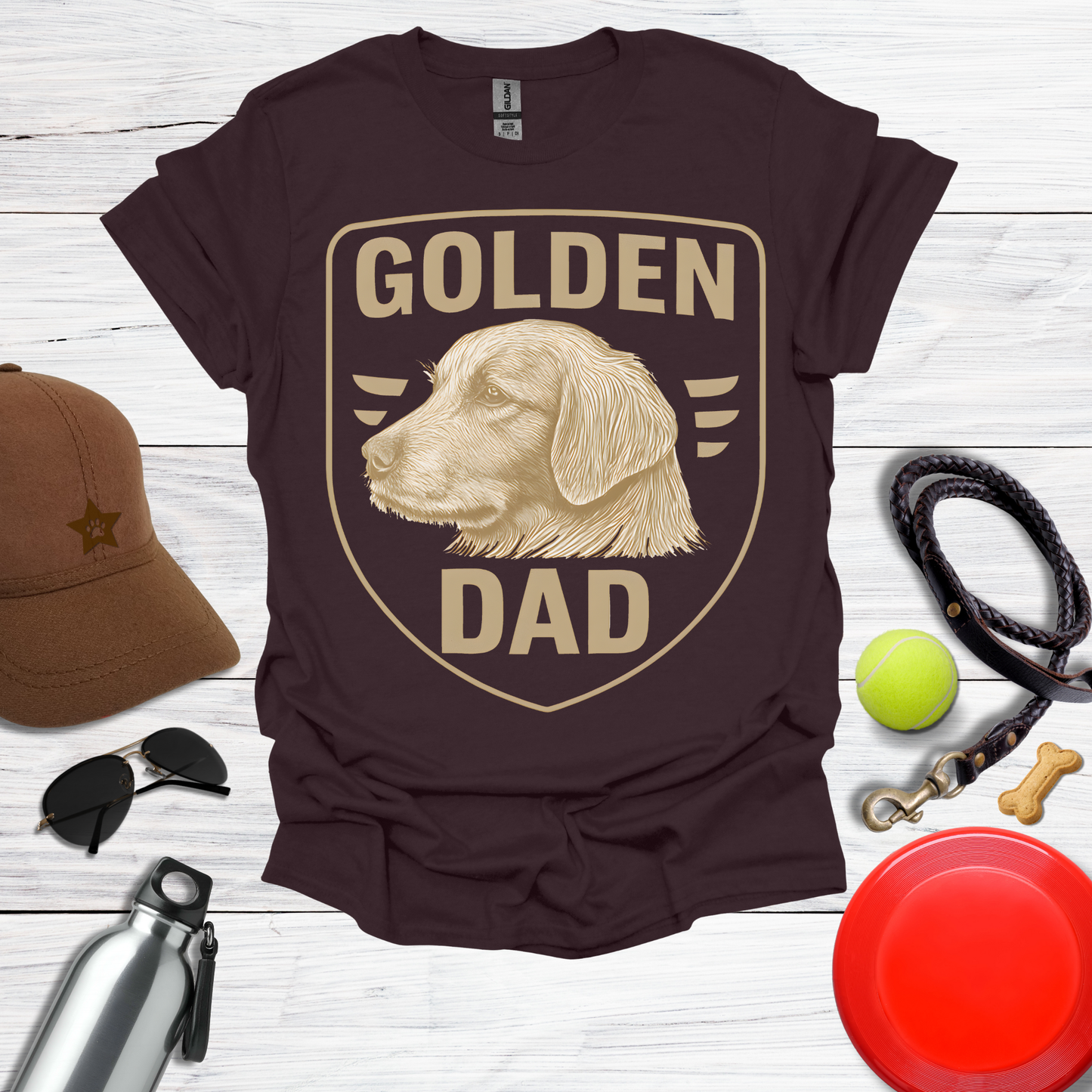 Golden DAD Proud Retriever Emblem T-Shirt