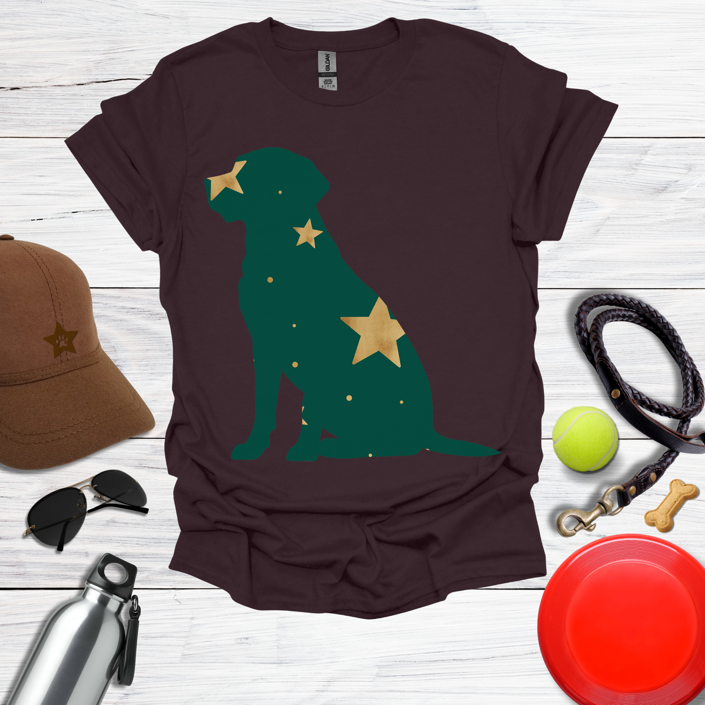 Green & Gold Starry Labrador T-Shirt