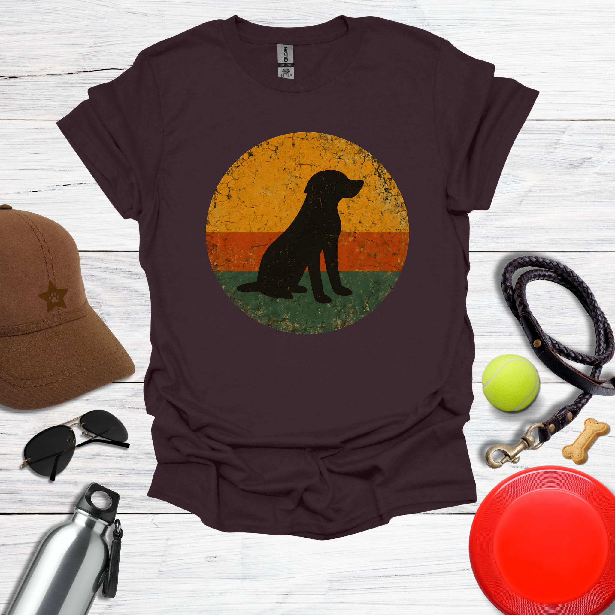 Retro Labrador Sunset Silhouette T-Shirt