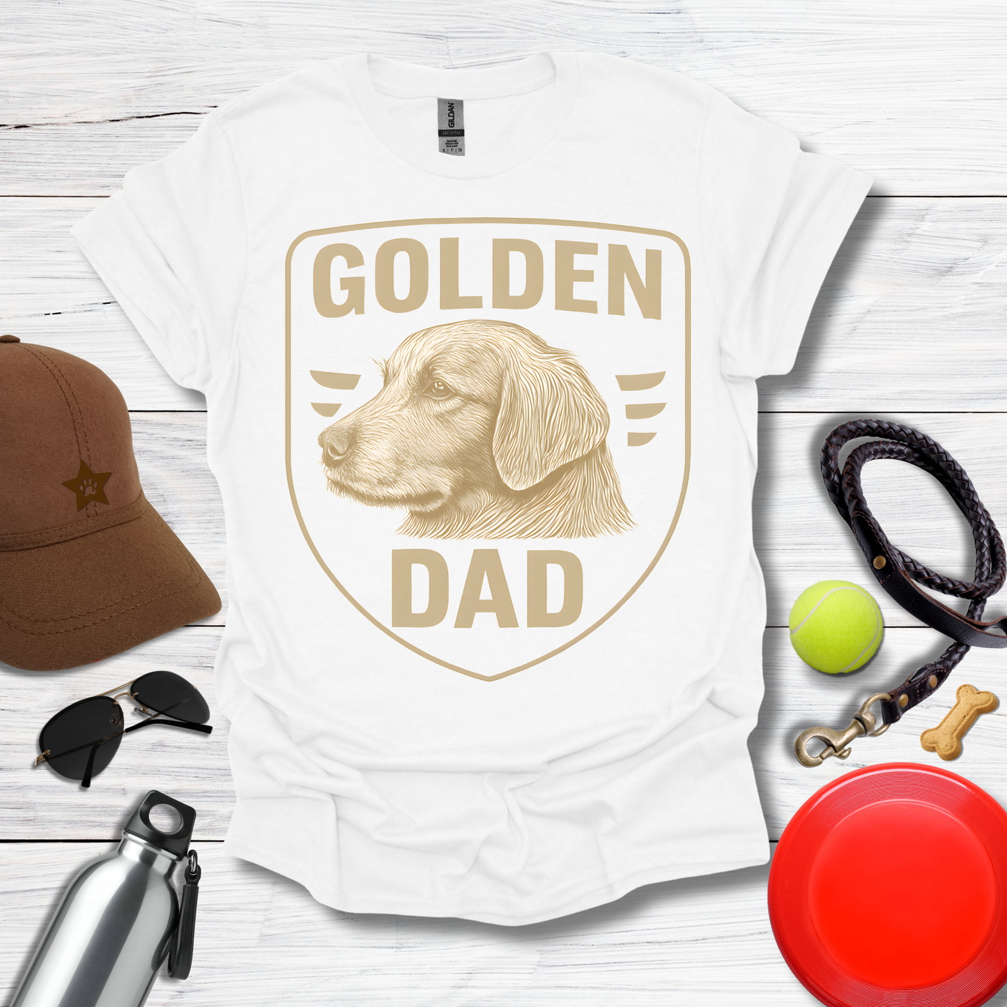 Golden DAD Proud Retriever Emblem T-Shirt