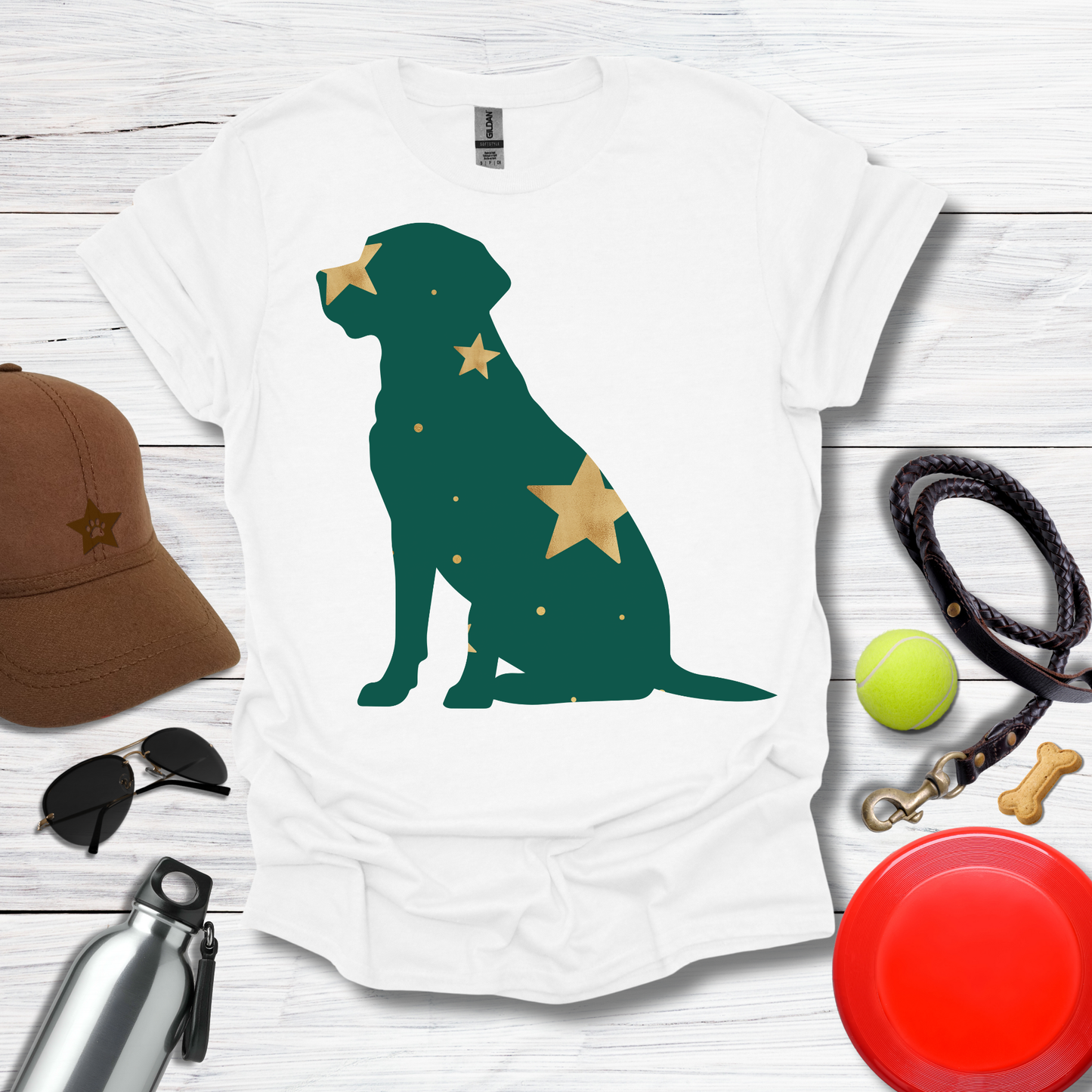 Green & Gold Starry Labrador T-Shirt
