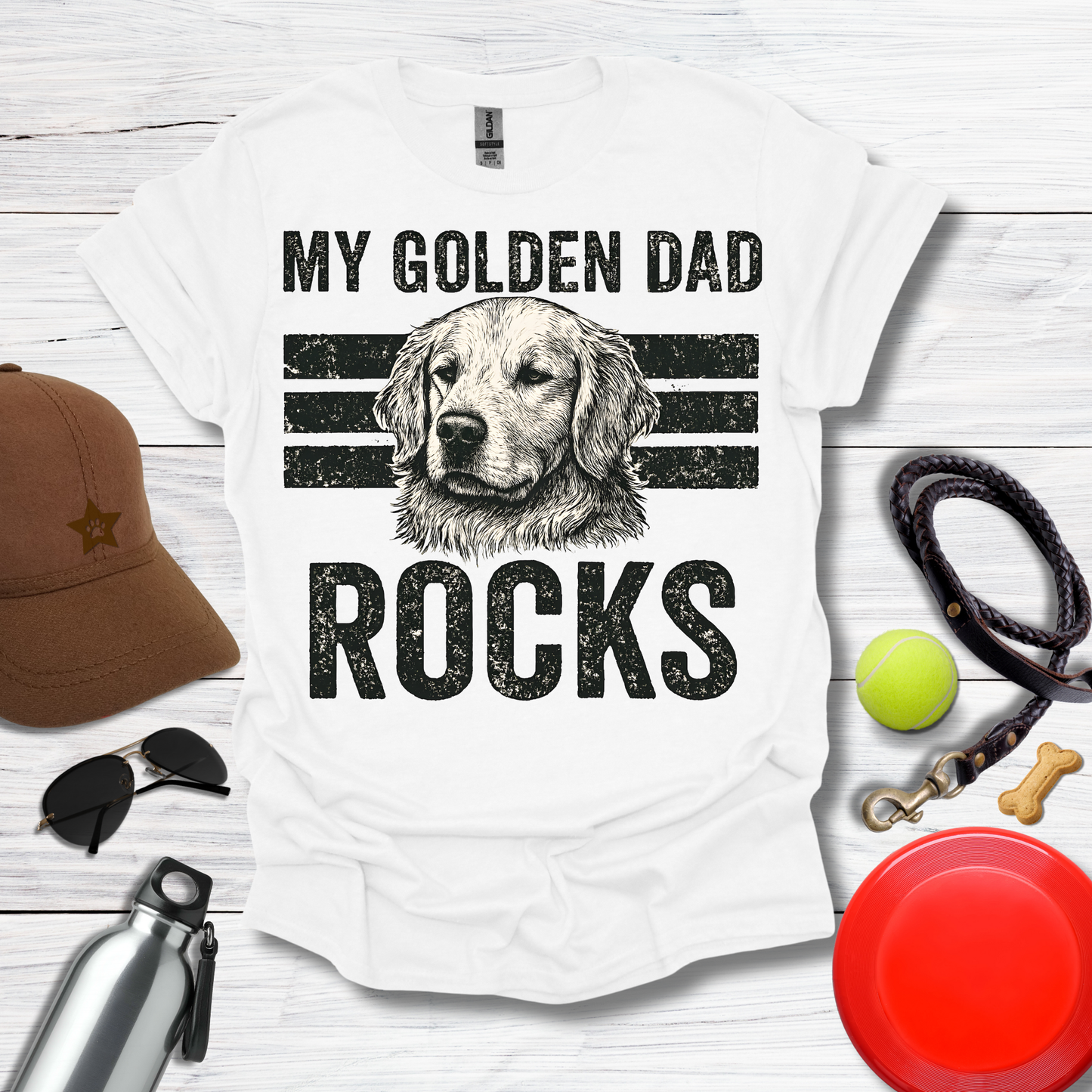 “My Golden Dad Rocks” Dog Dad T-Shirt
