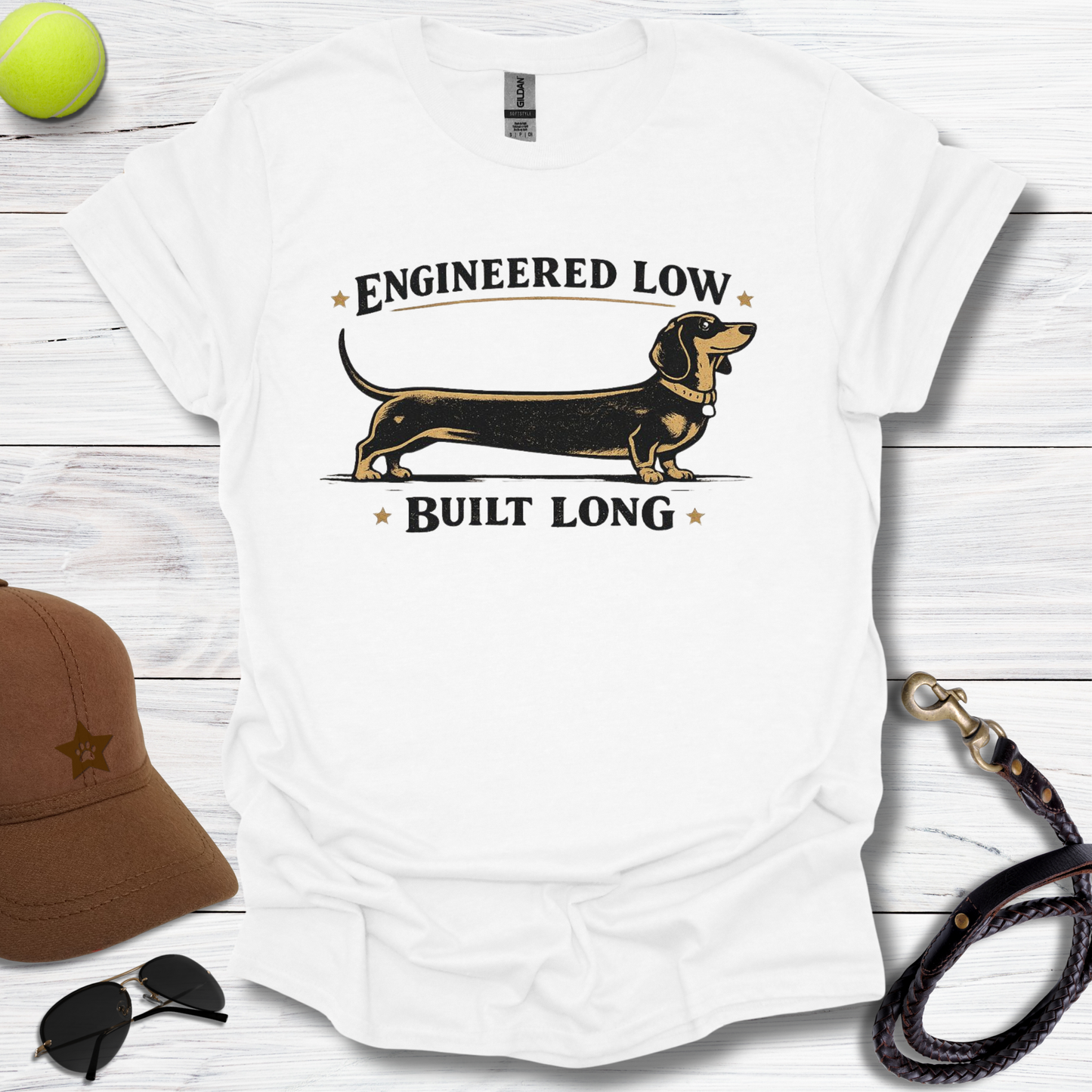 "Engineered Low, Built Long" Dachshund T-Shirt