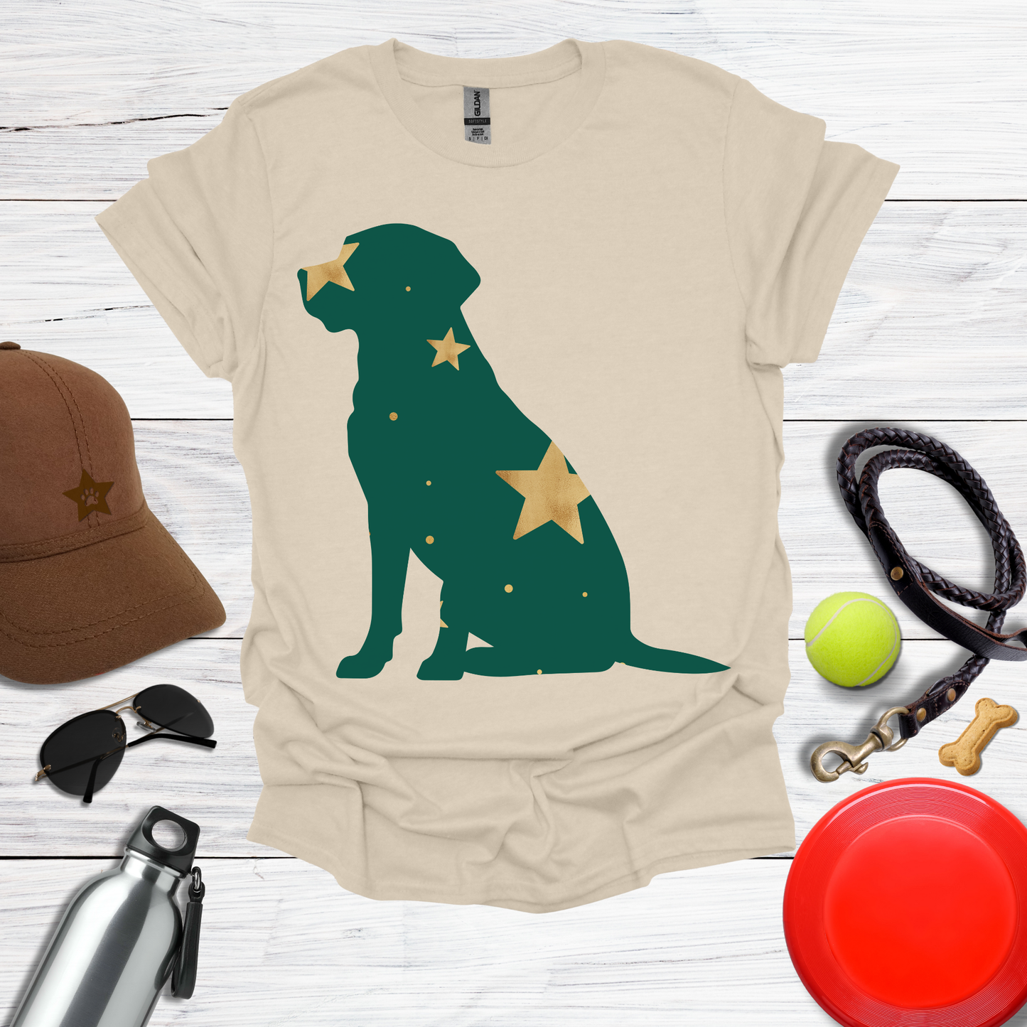 Green & Gold Starry Labrador T-Shirt