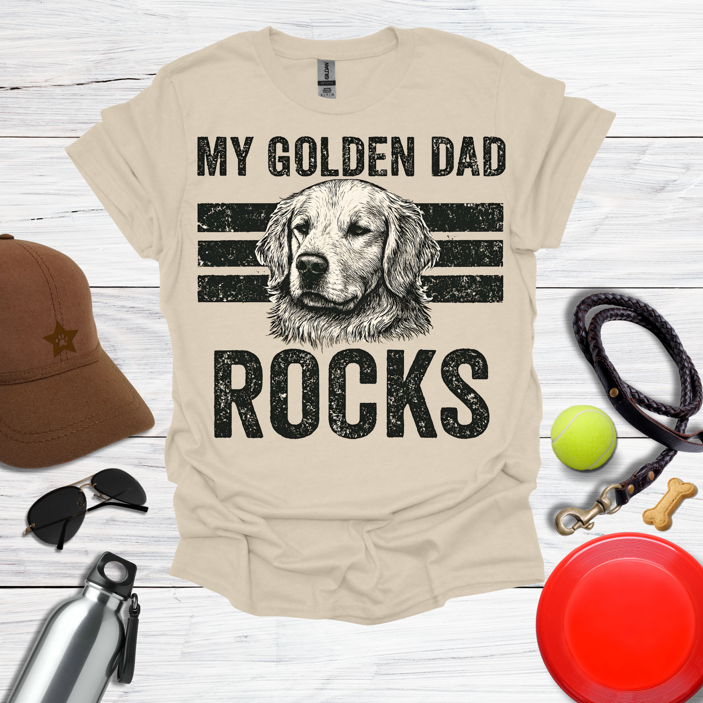 “My Golden Dad Rocks” Dog Dad T-Shirt