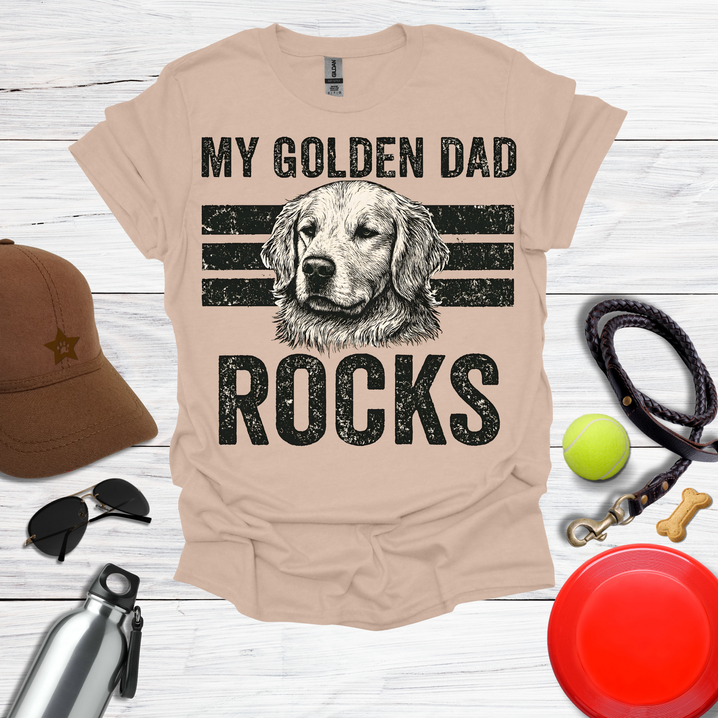 “My Golden Dad Rocks” Dog Dad T-Shirt