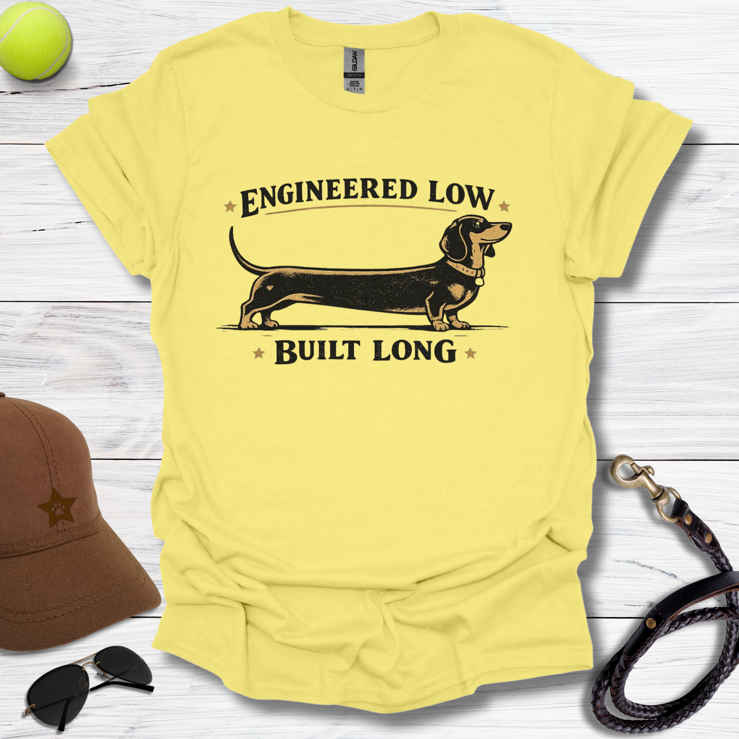 "Engineered Low, Built Long" Dachshund T-Shirt