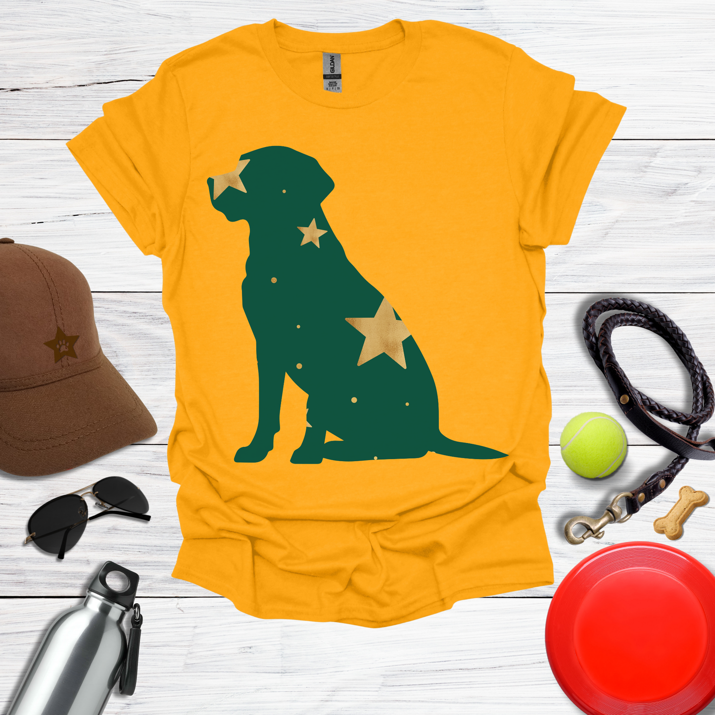 Green & Gold Starry Labrador T-Shirt