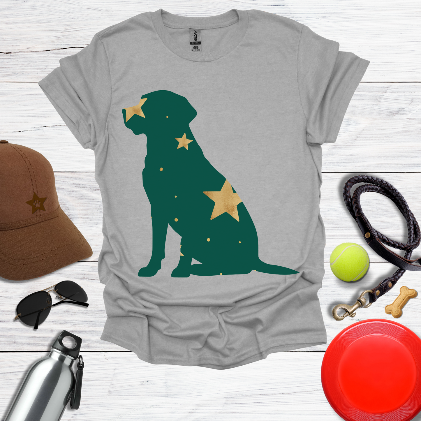 Green & Gold Starry Labrador T-Shirt