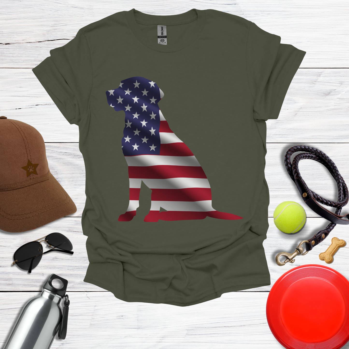 American Flag Labrador Silhouette T-Shirt