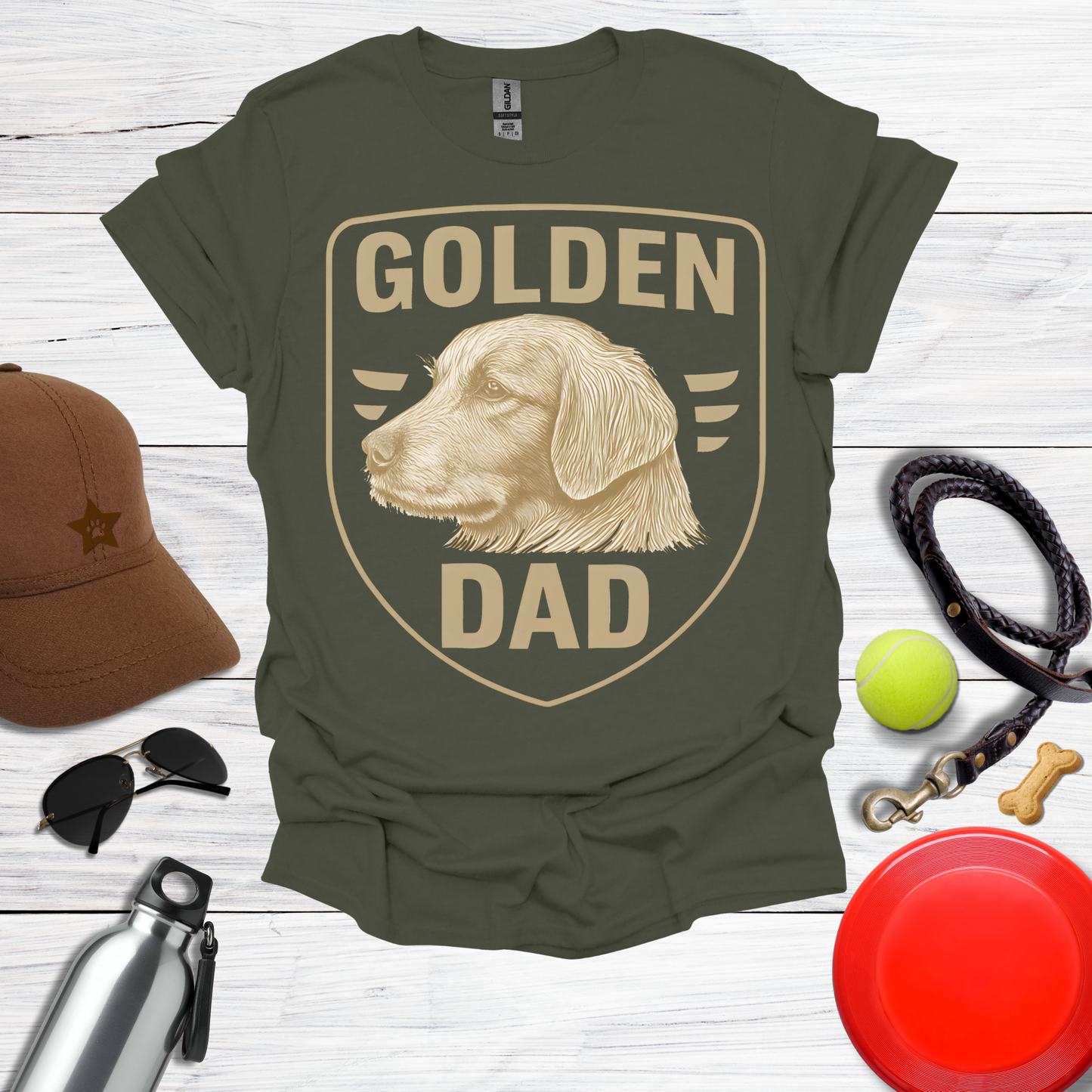 Golden DAD Proud Retriever Emblem T-Shirt