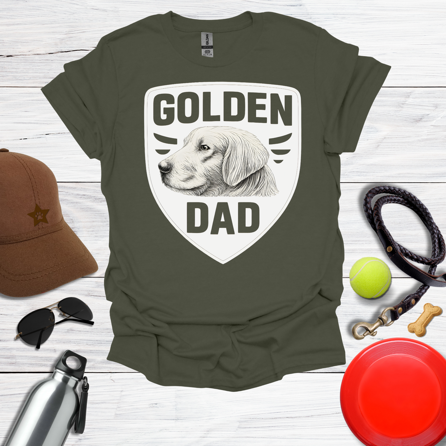 Golden Dad Vintage Dog Portrait T‑Shirt