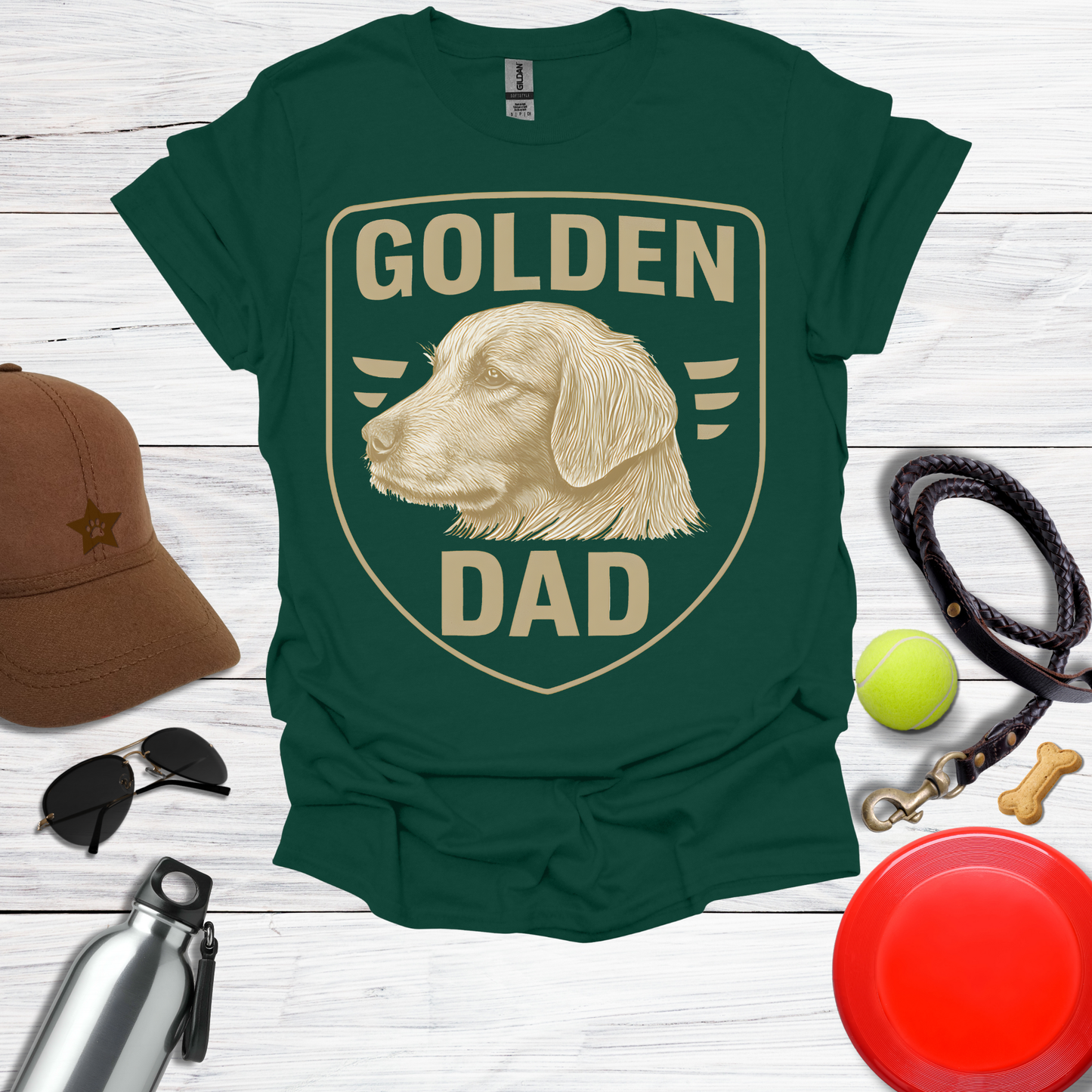 Golden DAD Proud Retriever Emblem T-Shirt