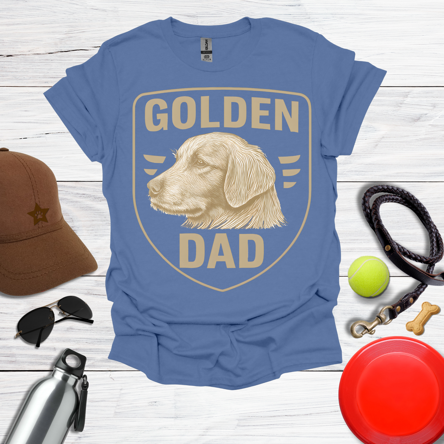 Golden DAD Proud Retriever Emblem T-Shirt