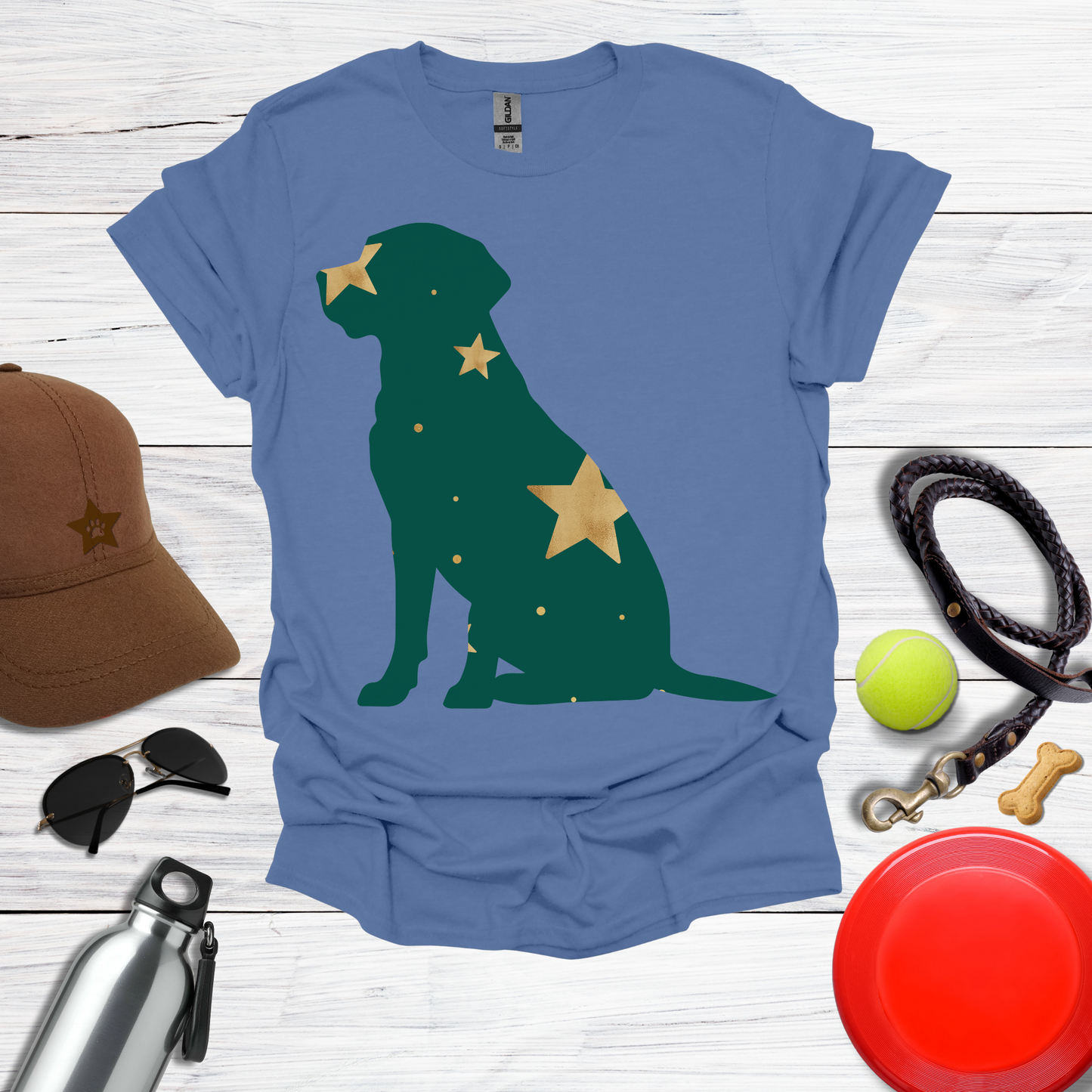 Green & Gold Starry Labrador T-Shirt