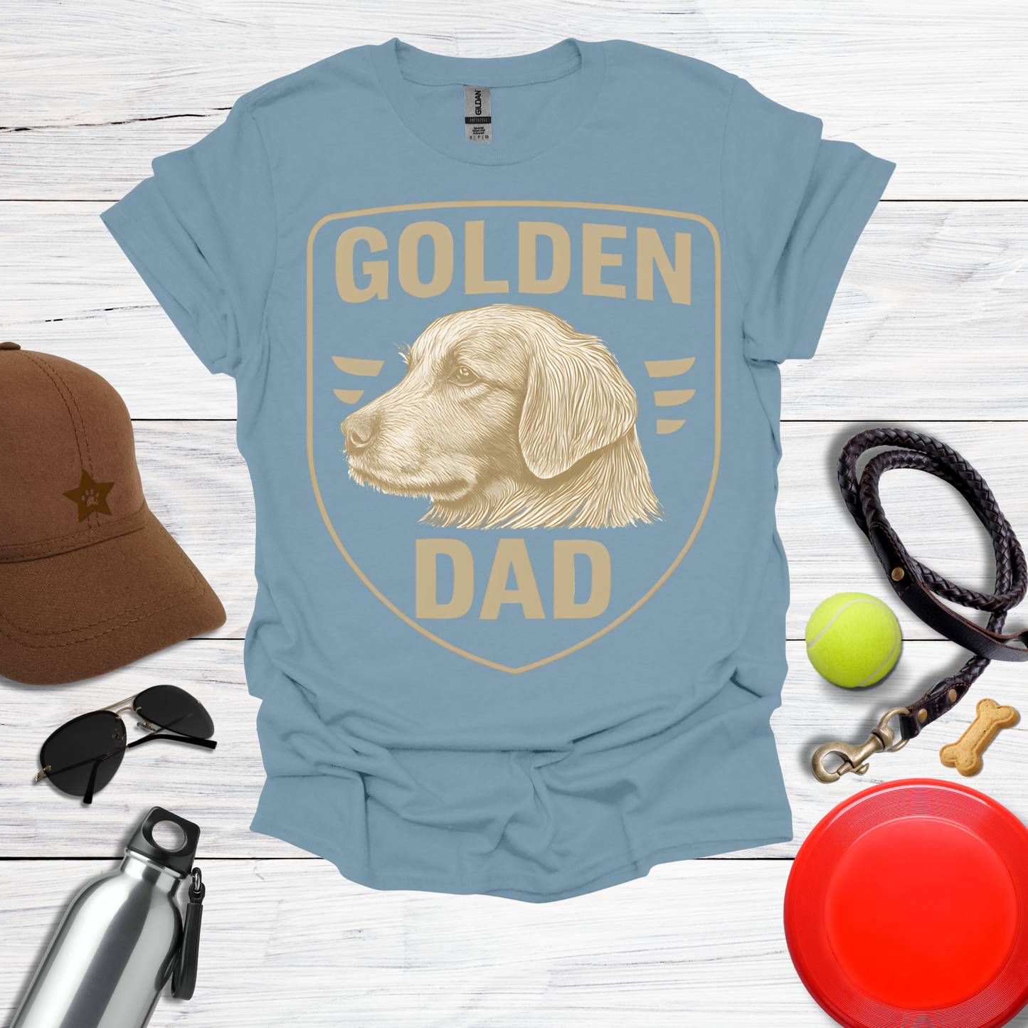 Golden DAD Proud Retriever Emblem T-Shirt