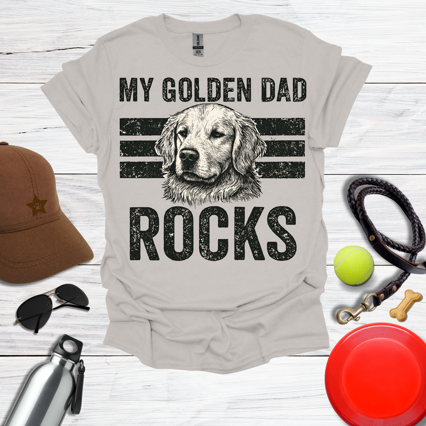 “My Golden Dad Rocks” Dog Dad T-Shirt