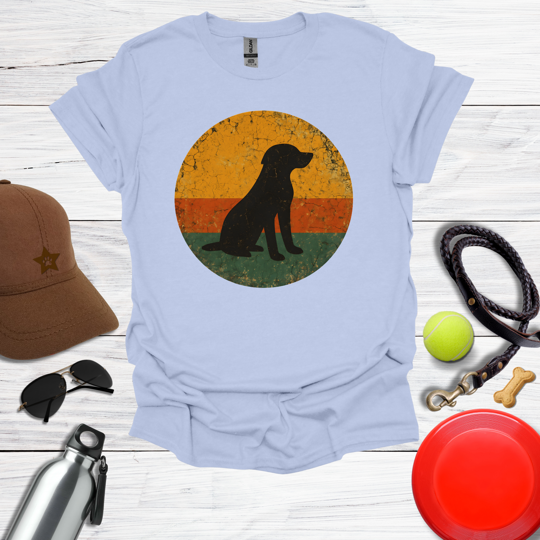 Retro Labrador Sunset Silhouette T-Shirt