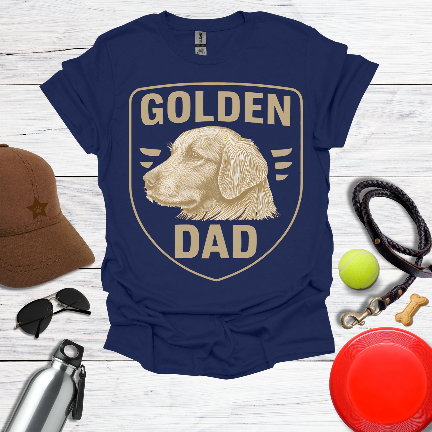 Golden DAD Proud Retriever Emblem T-Shirt