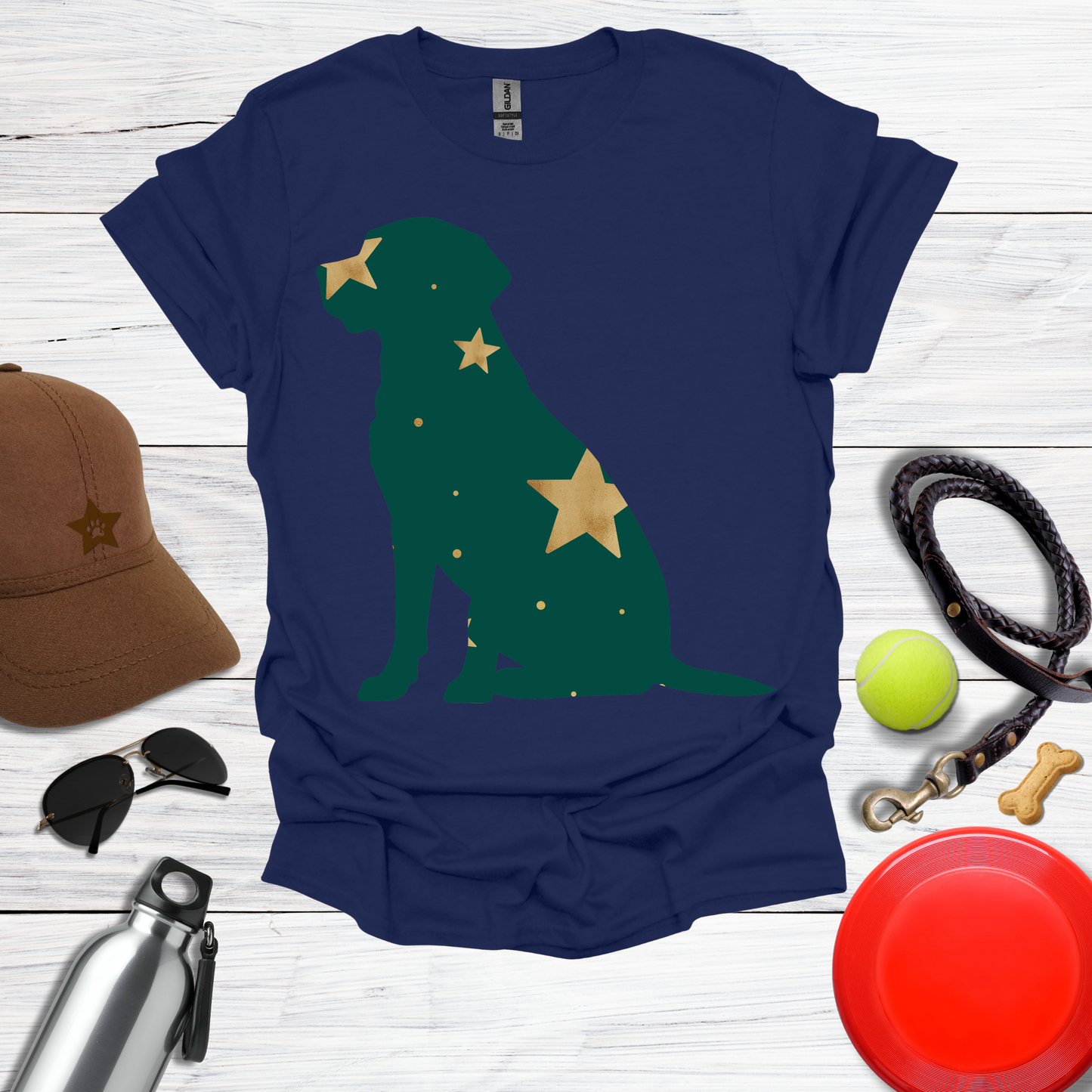 Green & Gold Starry Labrador T-Shirt