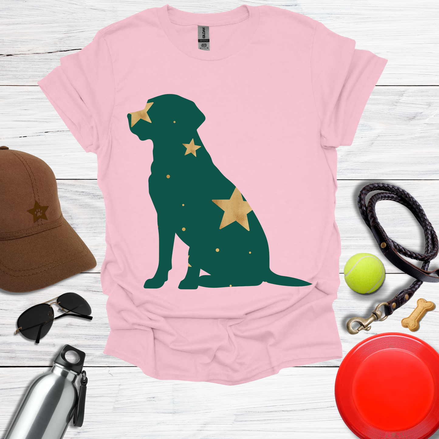 Green & Gold Starry Labrador T-Shirt