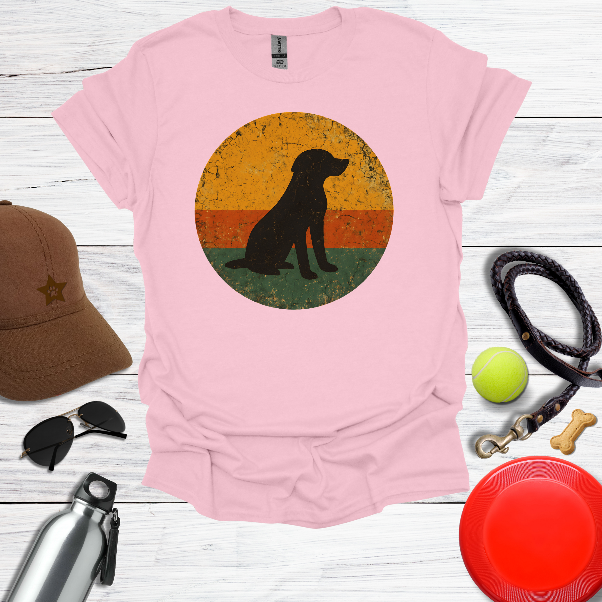 Retro Labrador Sunset Silhouette T-Shirt