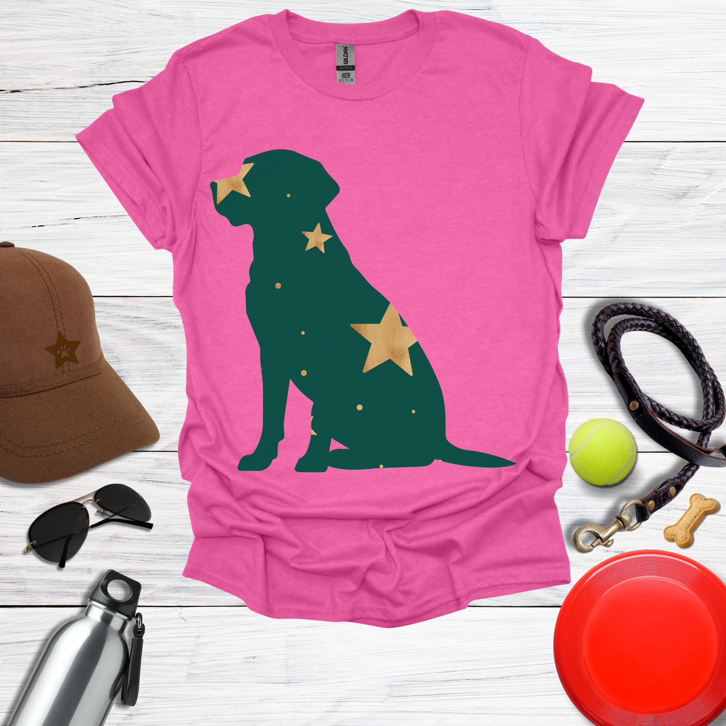 Green & Gold Starry Labrador T-Shirt