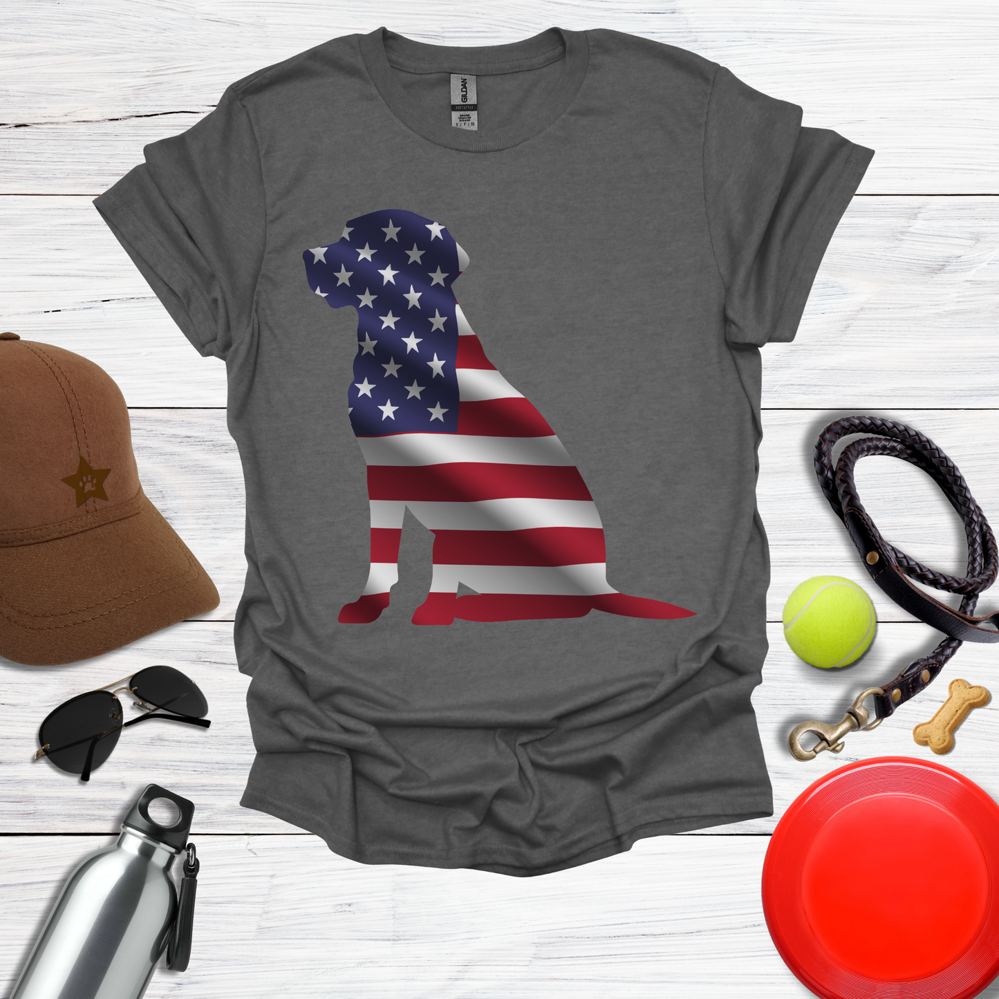 American Flag Labrador Silhouette T-Shirt