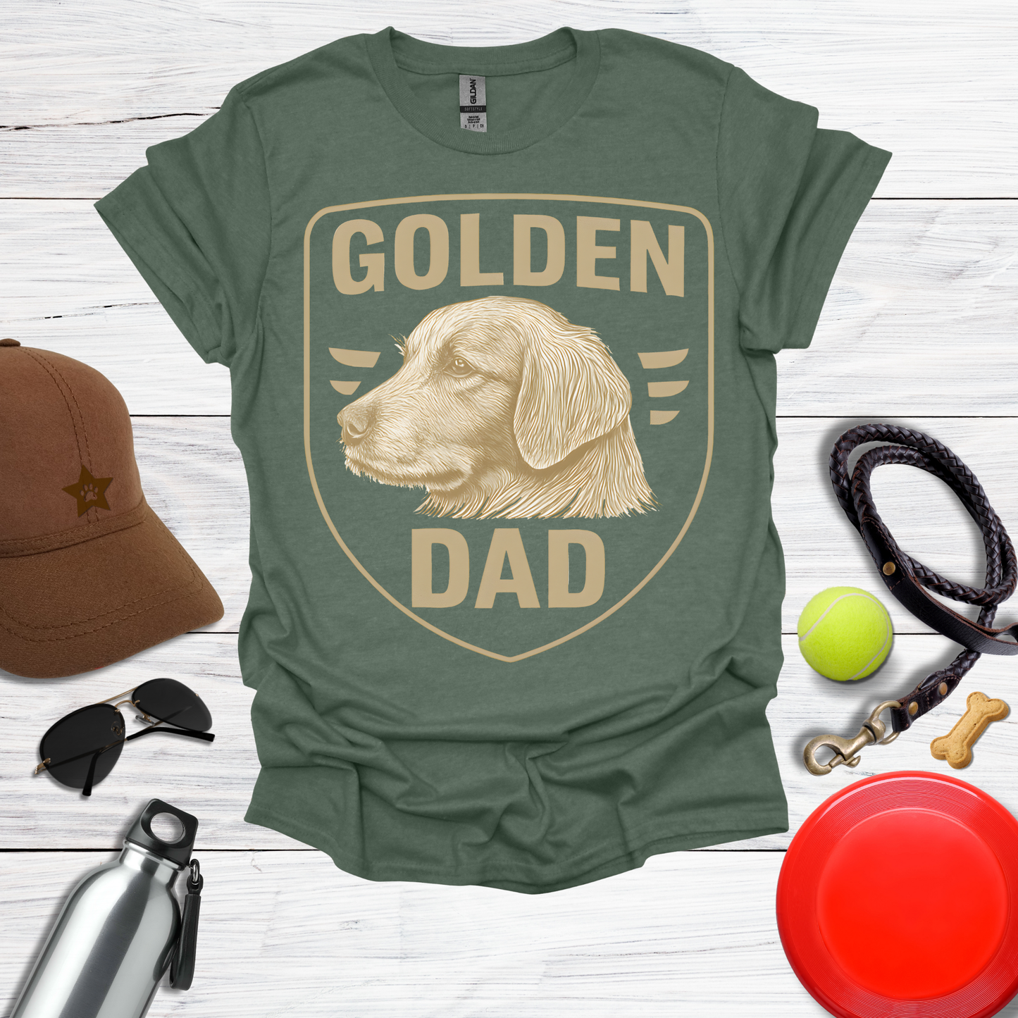 Golden DAD Proud Retriever Emblem T-Shirt