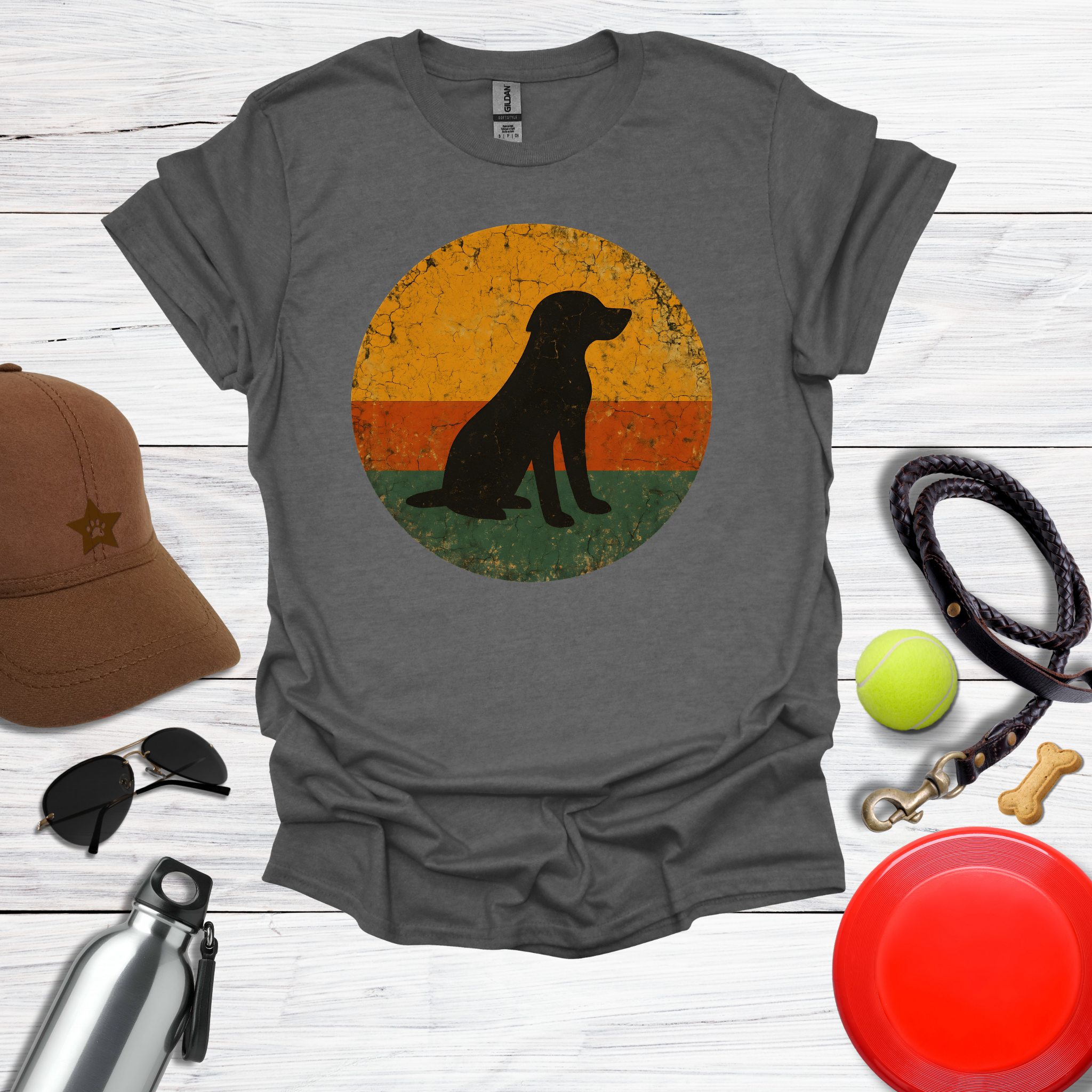 Retro Labrador Sunset Silhouette T-Shirt