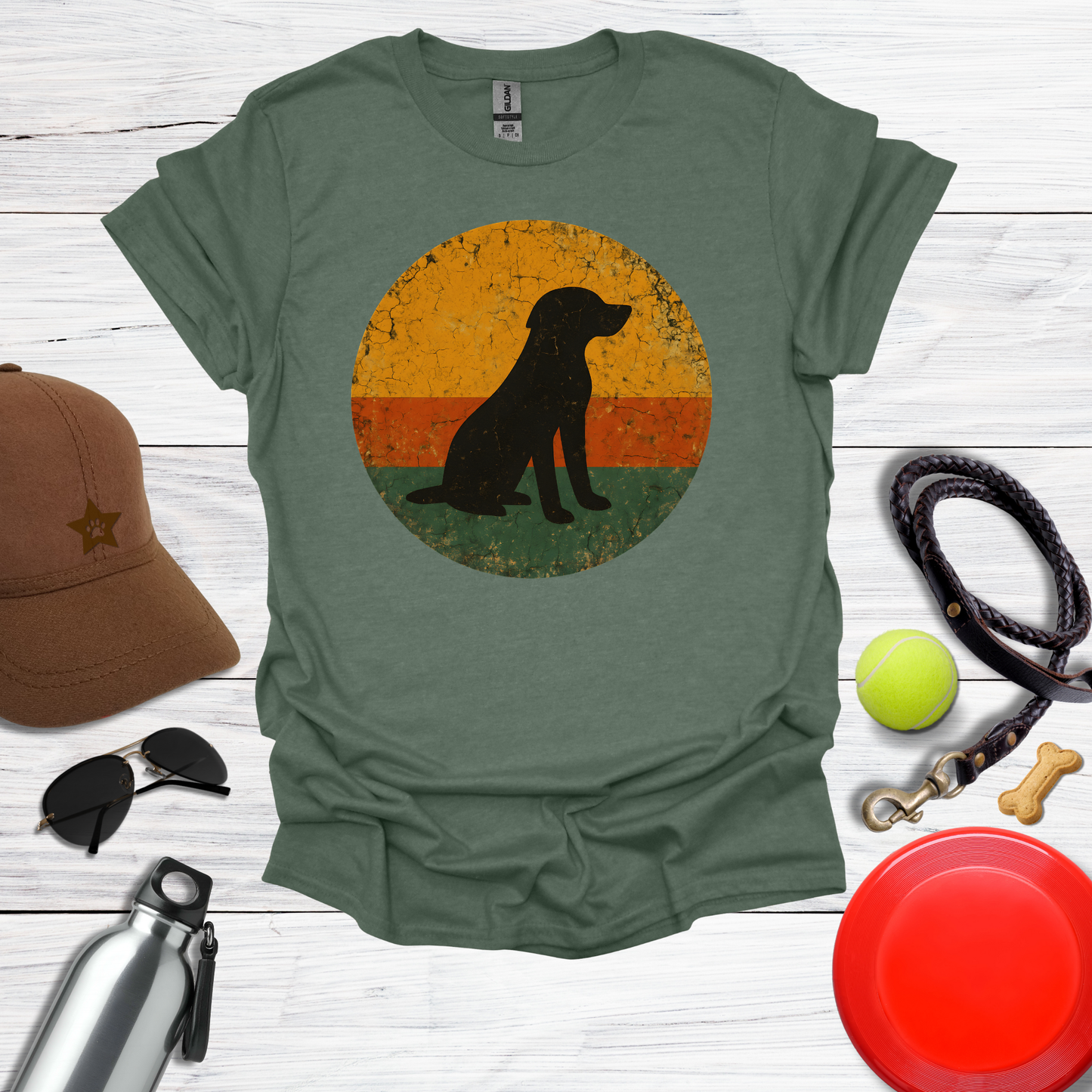 Retro Labrador Sunset Silhouette T-Shirt