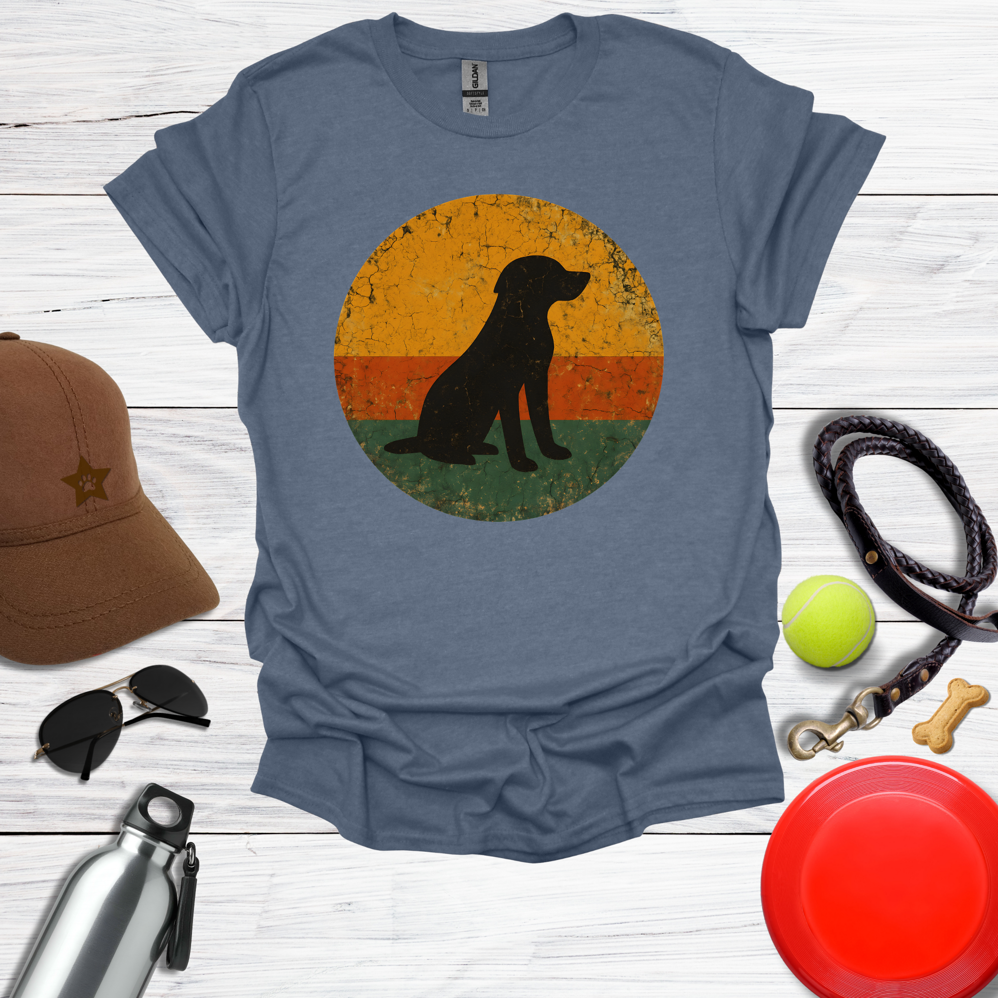 Retro Labrador Sunset Silhouette T-Shirt