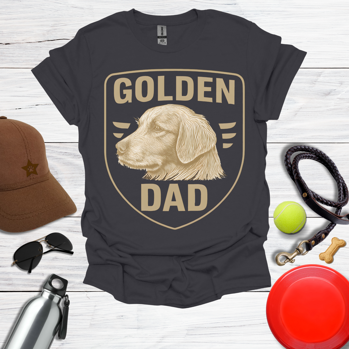Golden DAD Proud Retriever Emblem T-Shirt