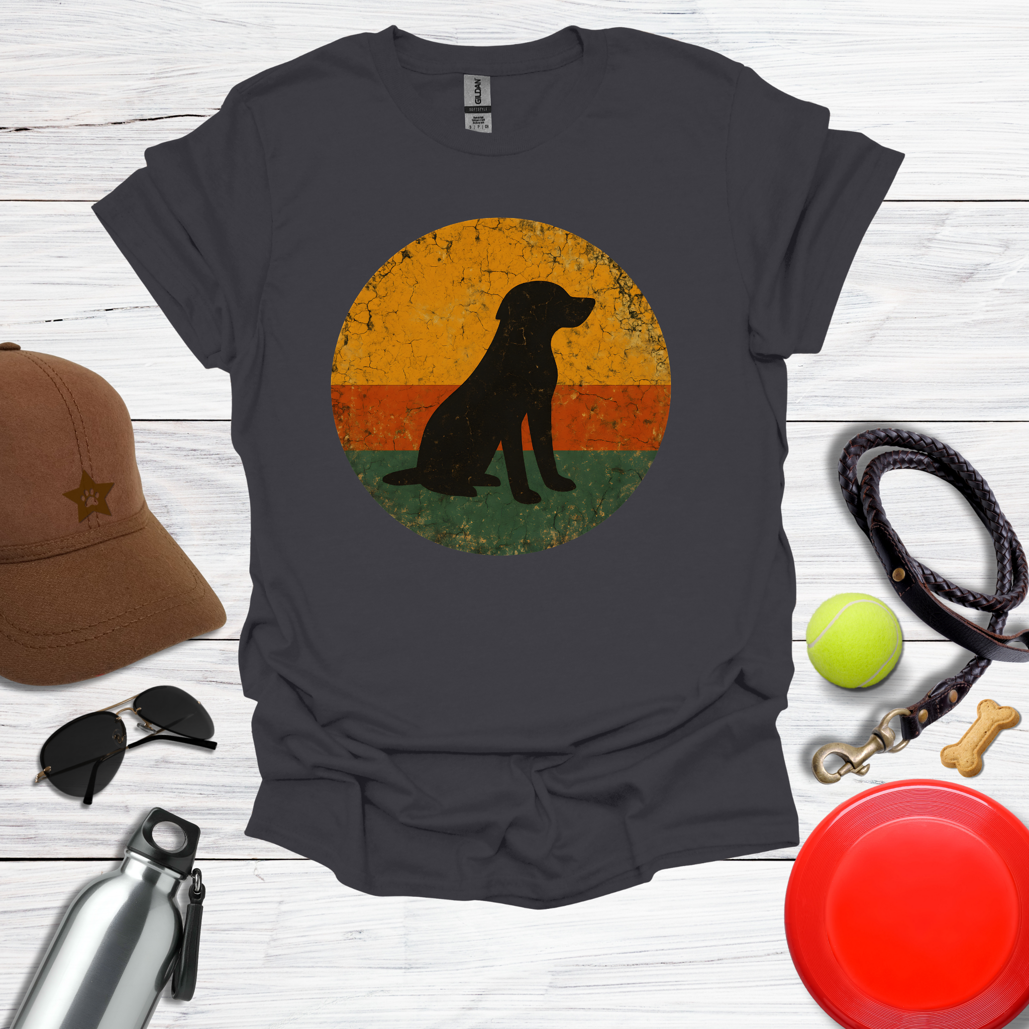 Retro Labrador Sunset Silhouette T-Shirt