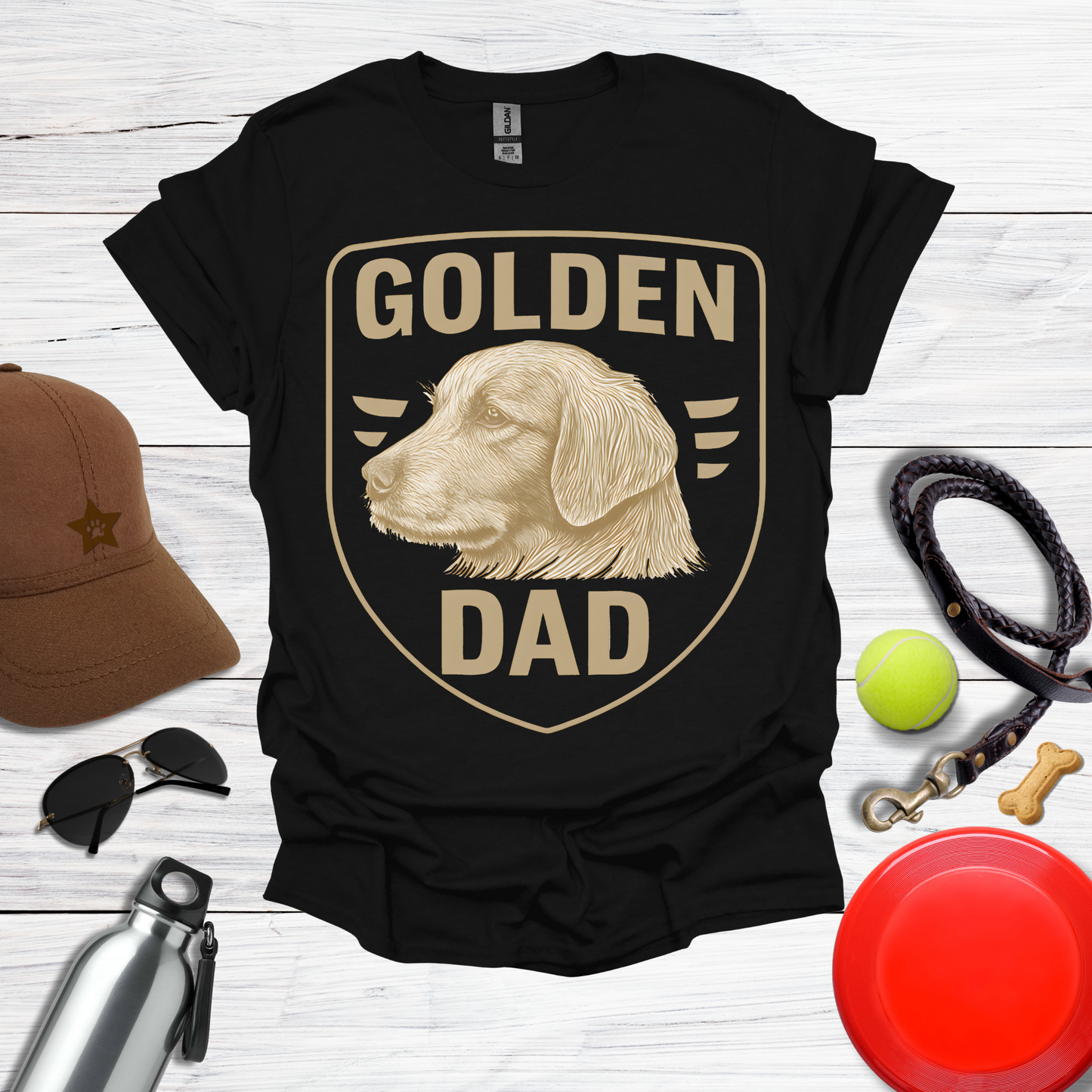 Golden DAD Proud Retriever Emblem T-Shirt