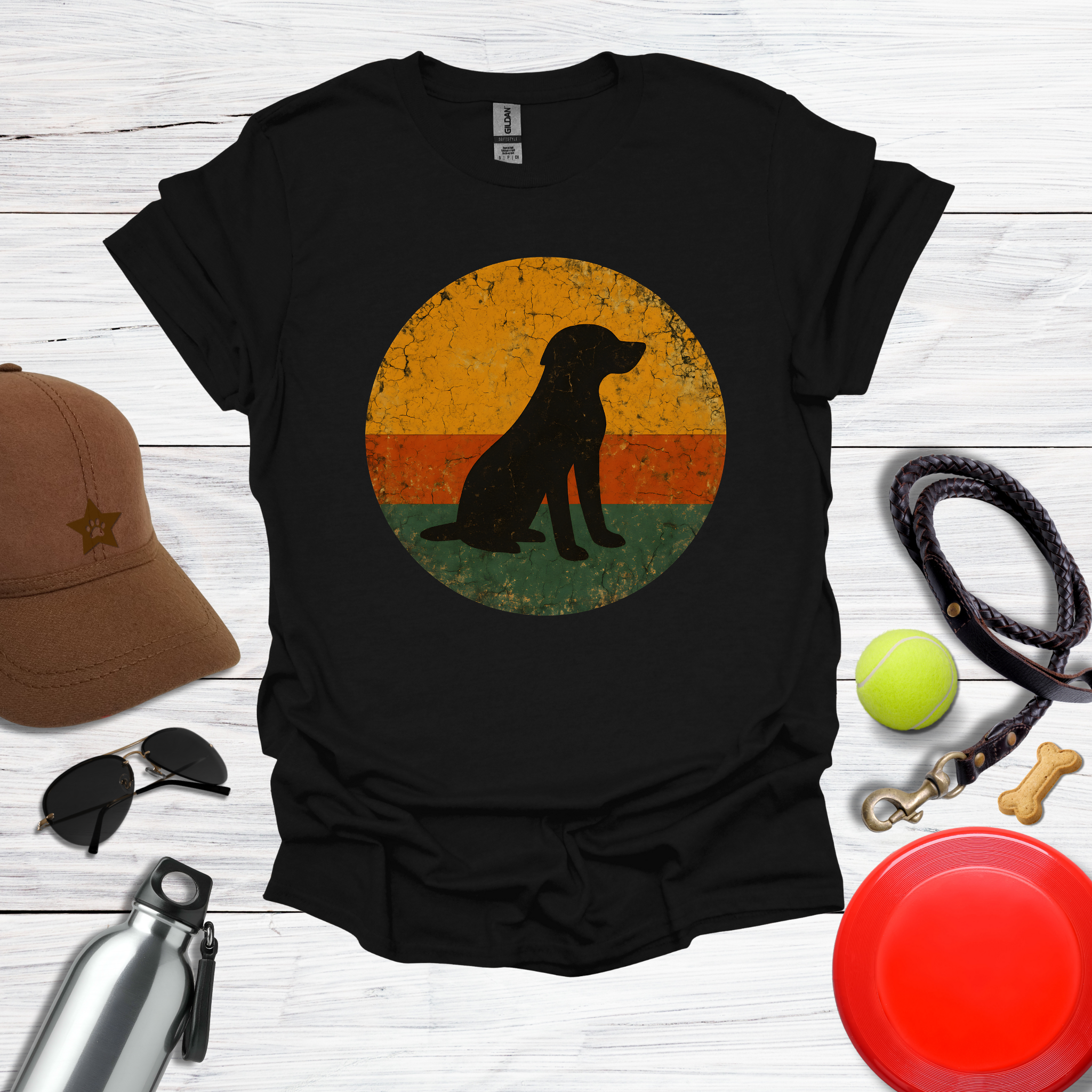 Retro Labrador Sunset Silhouette T-Shirt