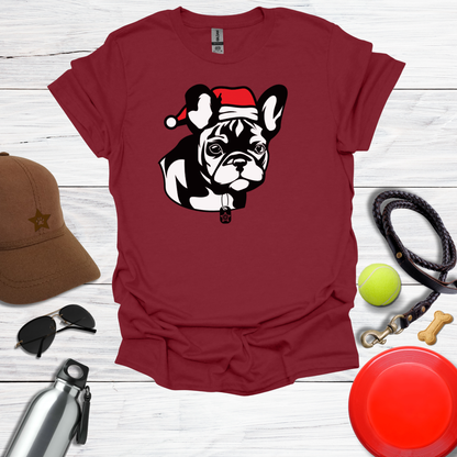 Cute French Bulldog Pup in Santa Hat T-Shirt