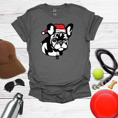Cute French Bulldog Pup in Santa Hat T-Shirt
