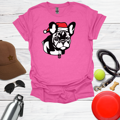 Cute French Bulldog Pup in Santa Hat T-Shirt