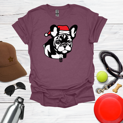 Cute French Bulldog Pup in Santa Hat T-Shirt