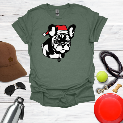 Cute French Bulldog Pup in Santa Hat T-Shirt