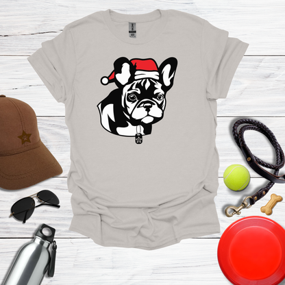 Cute French Bulldog Pup in Santa Hat T-Shirt