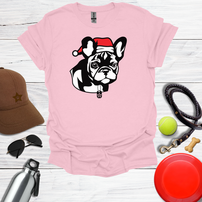 Cute French Bulldog Pup in Santa Hat T-Shirt