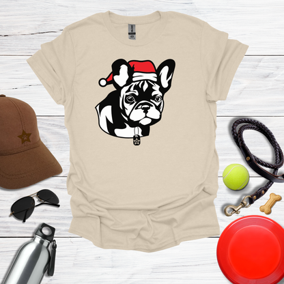 Cute French Bulldog Pup in Santa Hat T-Shirt