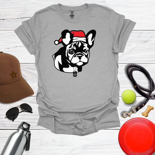Cute French Bulldog Pup in Santa Hat T-Shirt