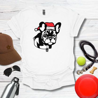 Cute French Bulldog Pup in Santa Hat T-Shirt