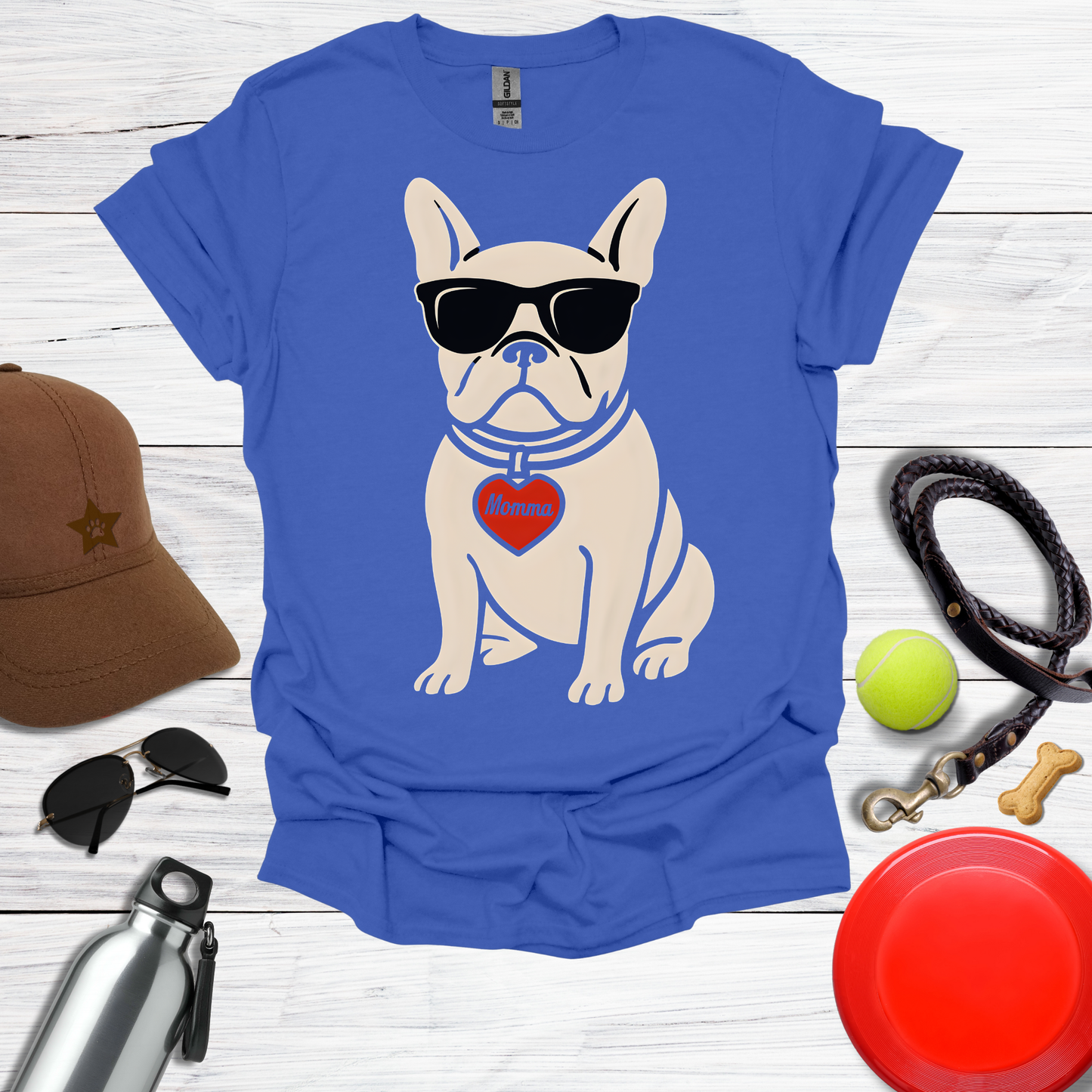 Cool French Bulldog with Momma Heart & Sunglasses T-Shirt
