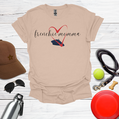 Frenchie Momma Beret & Big HeartGraphic T-Shirt