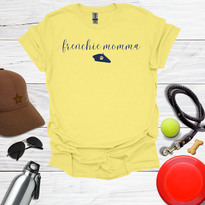 Frenchie Momma  with Beret and Paw Icon T-Shirt